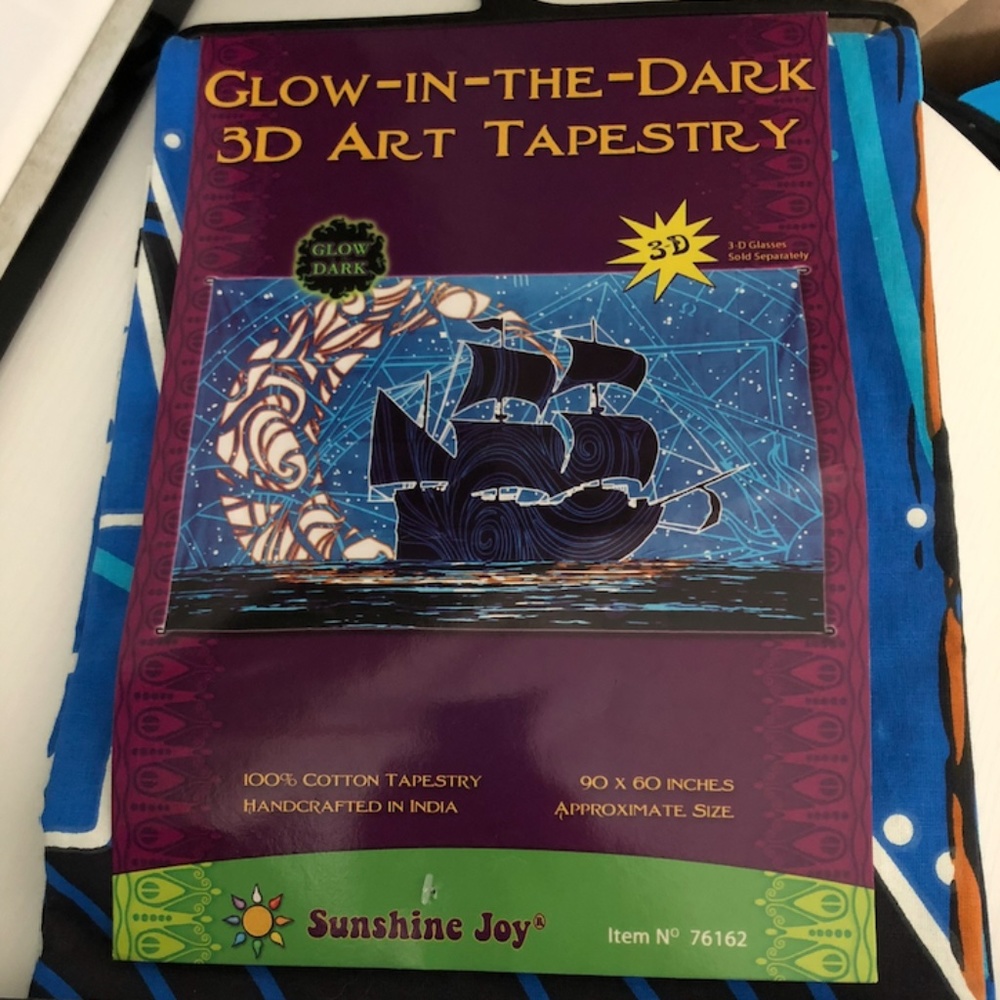 3-D glow-in-the-dark tapestry with ship & moon, comes with 3-D glasses
